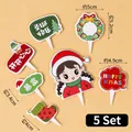 Christmas bear cake topper set with festive girl, snowman and wreath designs - Red Hat Girl Cake Toppers 5 Sets