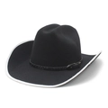 Classic black Western cowboy hat with white edge trim and decorative buckle leather band - M(56-58cm) / Black with White Binding