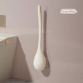 Wandgemonteerde toiletborstel crèmewit met druppelvormige voet en ergonomische lange steel - Crèmewit