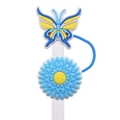 Blue and yellow butterfly flower silicone straw topper for 8mm reusable straws - Blue Yellow Butterfly Flower