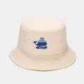 Dettaglio di un cappello da pescatore crema in cotone con ricamo di piccola balena - M（56-58cm） / Beige
