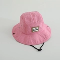 Close-up of pink quick-dry sun hat with BEAR logo and adjustable black chin strap - Pink / 52cm