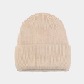 Detail of beige angora rabbit hair beanie showing thick vertical ribbed knit texture - Beige