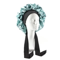 Teal marble pattern satin sleep cap with black wide elastic tie-up band for hair care - Blue Snake
