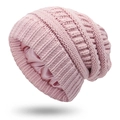 Pink knit beanie with smooth satin lining detail to protect hair and reduce friction - One Size / Pink