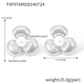 Silver petal earrings in stainless steel with imitation pearl centers, 3.8cm height - TXF076-Large 3-Petal Flower / Steel