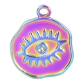 Rainbow plated stainless steel evil eye pendant with crystal for jewelry making - Colorful