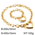 Golden chunky chain jewelry set with large heart pendant necklace and bracelet - Gold Set