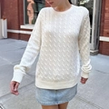 Women's solid white cable-knit sweater for casual holiday wear and autumn street style - S / White