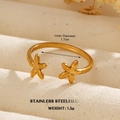 Minimalist daisy flower open ring in 18K gold plated stainless steel design - Double Flower Symmetrical Open Style (1080) / Gold