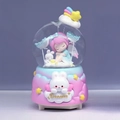 Pink and blue gradient crystal ball music box with Dream bunny and angel figurines - Large (Snow/Light/Music) / Dream Girl (Pink Hair)