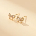 Elegant bow-shaped S925 silver stud earrings with 14K gold plating and sparkling zircons - Gold Bow Tie Style