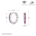 Detailed dimensions of S925 sterling silver huggie earrings with pink cubic zirconia - 925 Silver / 925 Silver White Gold Plated - Red Corundum