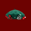 Green festive wool beret featuring a Christmas tree and candy cane decorations - M (56-58cm) / Cane Santa Green