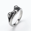 Macro shot of vintage silver frog ring showing detailed metallic texture and antique finish - US 7 / Steel
