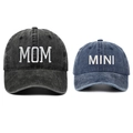 Matching MOM and MINI embroidered washed denim baseball caps for parent and child - One Size / Black MOM + Navy MINI