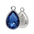 Light blue teardrop pendant with silver setting and engraved floral pattern on back - Light Blue