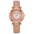 Detail of rose gold quartz watch featuring rhinestone bezel and nude pink leather strap - Off White
