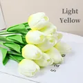 Pale yellow artificial mini tulips with a realistic moist texture for home decor - Light Yellow