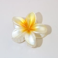 Elegant plumeria hair claw clip with yellow gradient pearl finish and resin grip - 8cm Pearly White-Yellow Core / Bulk Packaging