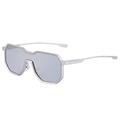 Steampunk oversized geometric metal sunglasses with silver frame and light grey lenses - Matte Silver White Mercury