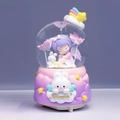 Purple dream crystal ball music box with sleeping angel girl and white bunny decor - Large (Snow/Light/Music) / Dream Girl (Purple Hair)
