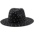 Cappello jazz in paglia nera con strass argentati e tesa larga per protezione solare - M (56-58cm) / Nero