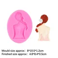 Pink silicone mold for DIY woman silhouette cake decoration and fondant crafts - Style 1-Braided Girl / Pink