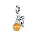 Detailed view of silver sneaker, orange basketball, and heart ring charm set - Basketball Shoe Set