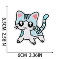 Detailed macro view showing the size dimensions and fine stitching of the blue cat patch - No.9 (Blue White Black Cat)(W17XM-105-09)