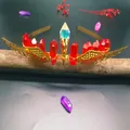 Handmade gold wing crown featuring red raw crystals and a center crystal pillar - Orange Red Crystal + Gold Wings