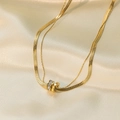 Zweilagige goldene Titanstahlhalskette mit Schlangenkette und Zirkonia-Anhänger - Gold