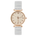 Orologio al quarzo da donna con cassa in oro rosa, quadrante strutturato e cinturino bianco - Bianco