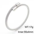 Silver stainless steel cable bangle with smooth cylindrical end caps in minimalist style - Spiral Spring Style (KB169312)