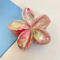 Pink and green marble frangipani flower hair claw clip with glossy resin finish - 12 Pcs Set (Approx. 8x7x4cm) / Dragon Fruit Pink (Marble Pattern)