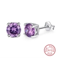 Minimalist S925 sterling silver stud earrings with purple cubic zirconia stones - Purple Gemstone Studs SE84-P / Purple
