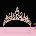 Detailed view of luxury gold bridal crown with pink crystals and shimmering diamonds - No.13 KC Gold (Pink Stone)