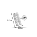 Silver G23 titanium labret stud with three square-cut zircon stones, size 9.5x3.7mm - 3-Row Square Zircon Style (T2553-5#) / Silver