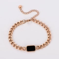 Pulsera de cadena cubana de acero inoxidable oro rosa con placa rectangular de esmalte negro - Oro rosa