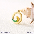 18k vergoldeter Edelstahl Wellenanhänger mit grünem Emaille und Spiral-Hohl-Design - Goldener Runder Meereswellen-Stil (KLJ10776-ZLA)