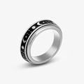 Rotatable stainless steel ring with black enamel sun moon and stars pattern in silver finish - 6mm Silver Celestial Pattern