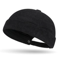 Gorro docker retro de pana negra con textura acanalada vintage y hebilla de metal ajustable - Negro