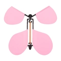 Pink macaron magic flying butterfly toy with black frame and rubber band power - Fuchsia
