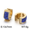 Golden stainless steel hoop earrings with blue zircon inlays, 13x7mm dimensions - Gold-Blue Stone (KE108263-TGD)