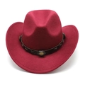 Western wine red felt cowboy hat with leather band and vintage metal accents - Brown Leather Belt Decoration / Burgundy