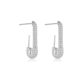 Minimalistische S925 Silber Büroklammer Ohrstecker mit weißen Zirkonia Steinen besetzt - 925er Silber / Platin