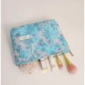 Floral embossed light blue jacquard makeup bag with large capacity storage for cosmetics - Large / Floral Ice Blue