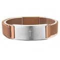 Bracciale in maglia oro rosa con placca argento, croce e preghiera del Padre Nostro - Bracciale in Maglia Milanese / Oro rosa