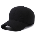Men's winter black wool baseball cap with sport badge and thick windproof earflaps - Adjustable / Sport Embroidery Black