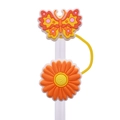 Universal orange and yellow butterfly flower straw cover cap for 8mm straw cups - Orange Yellow Butterfly Flower
